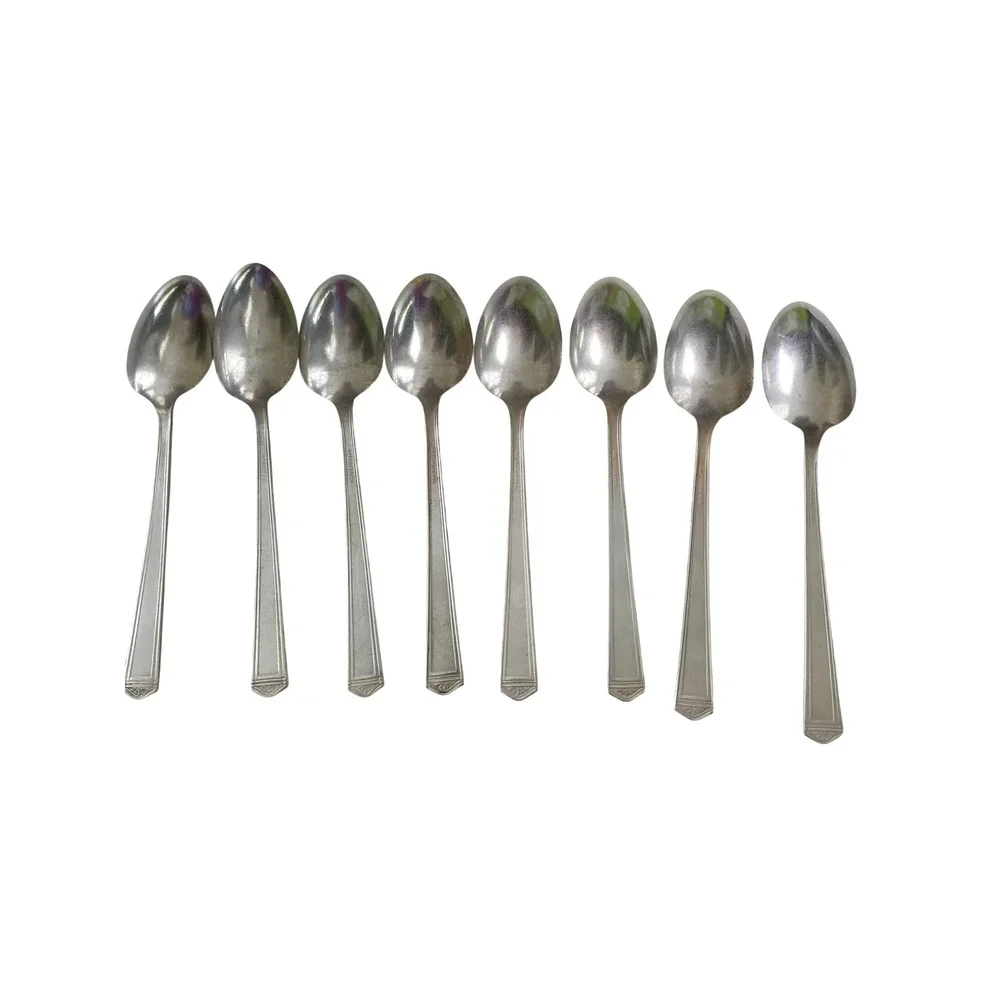 Vintage Silverplate Spoons Set of 8 Art Deco Monogrammed Flatware Silver Tone